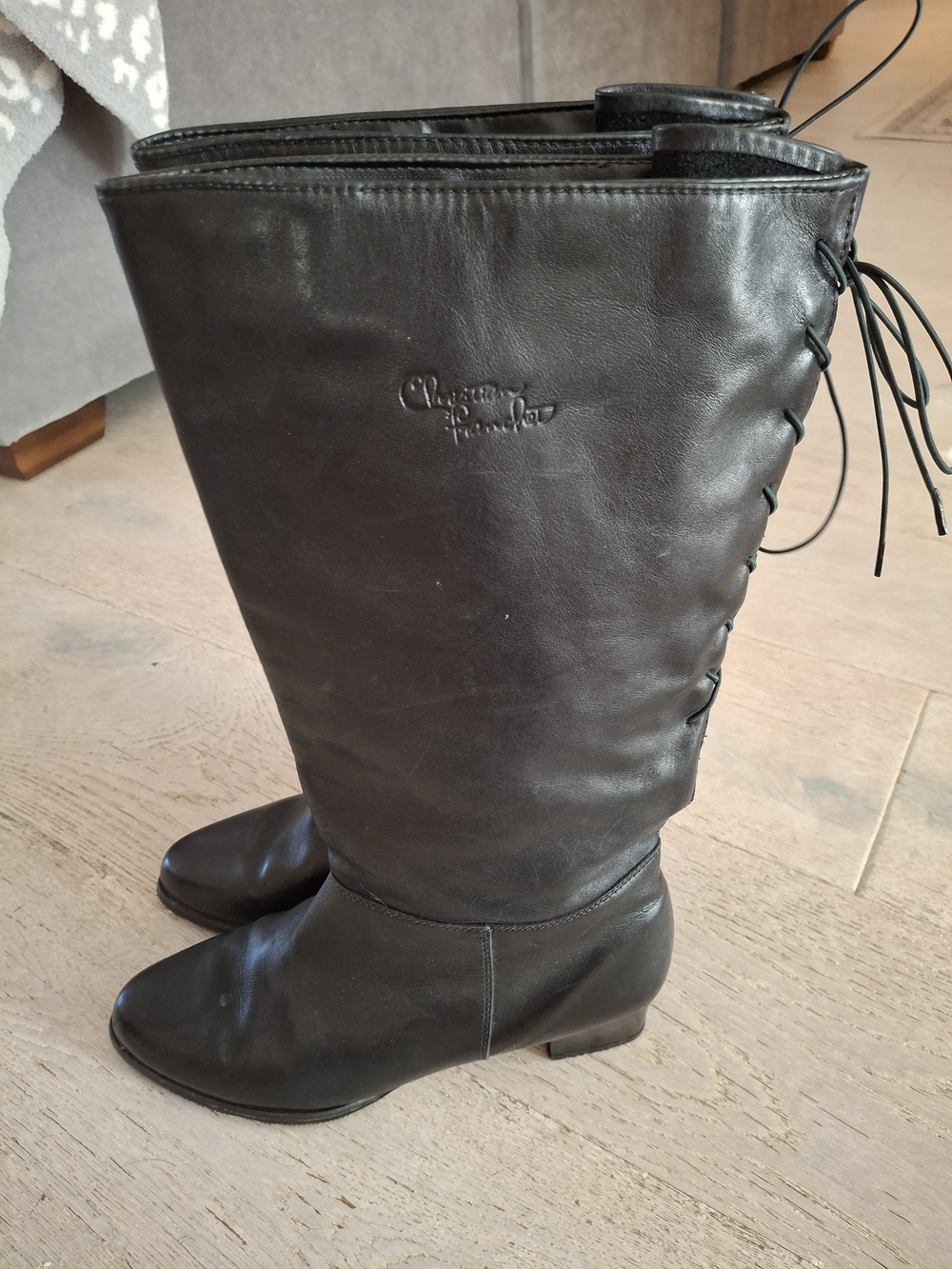 Vintage Christian Franchet Black Leather Lace Up Boots Size 10